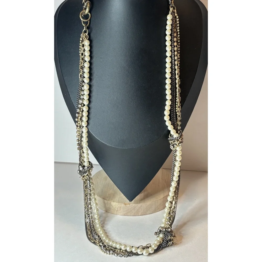 J.Crew Multi Chain Multi Color Faux Pearl and Crystal Knotted 32